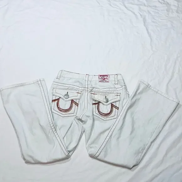 True Religion Joey Big T Flared Jeans White Gild Stitch Women 28W x 27L Used - Picture 4 of 11